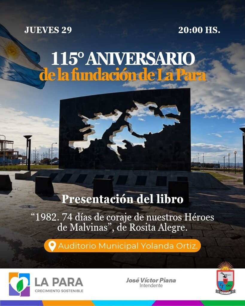 Afiche de la presentación del libro sobre Malvinas prevista en La Para