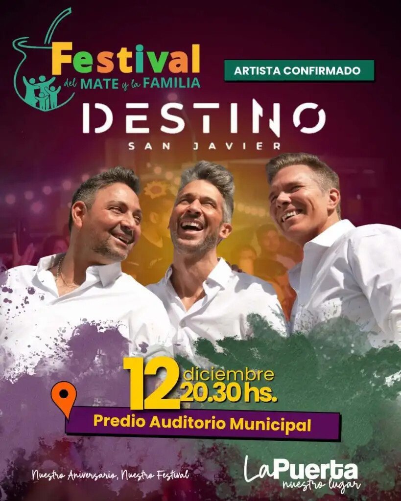 Afiche del Festival del Mate y la Familia con la fecha, el horario, la sede y la participación de Destino San Javier