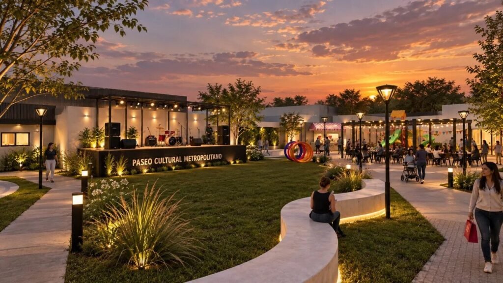 Espacio cultural y recreativo con escenario, locales gastronómicos, juegos y senderos